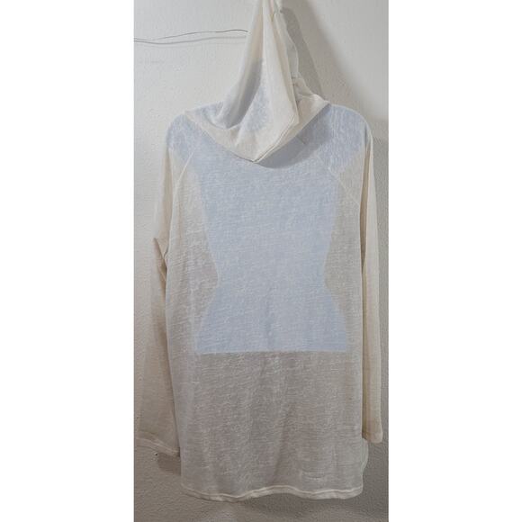 New Directions Cream Beige Lace Overlay Slub Knit Hoodie Top XL Lightweight Soft - Picture 3 of 5